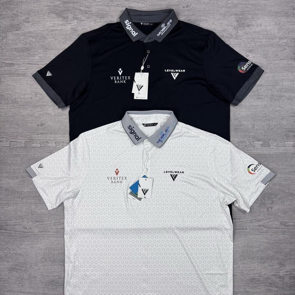 Lot Of 2 Levelwear Golf Polo Men’s XL Black White Veritex Bank Championship Logo